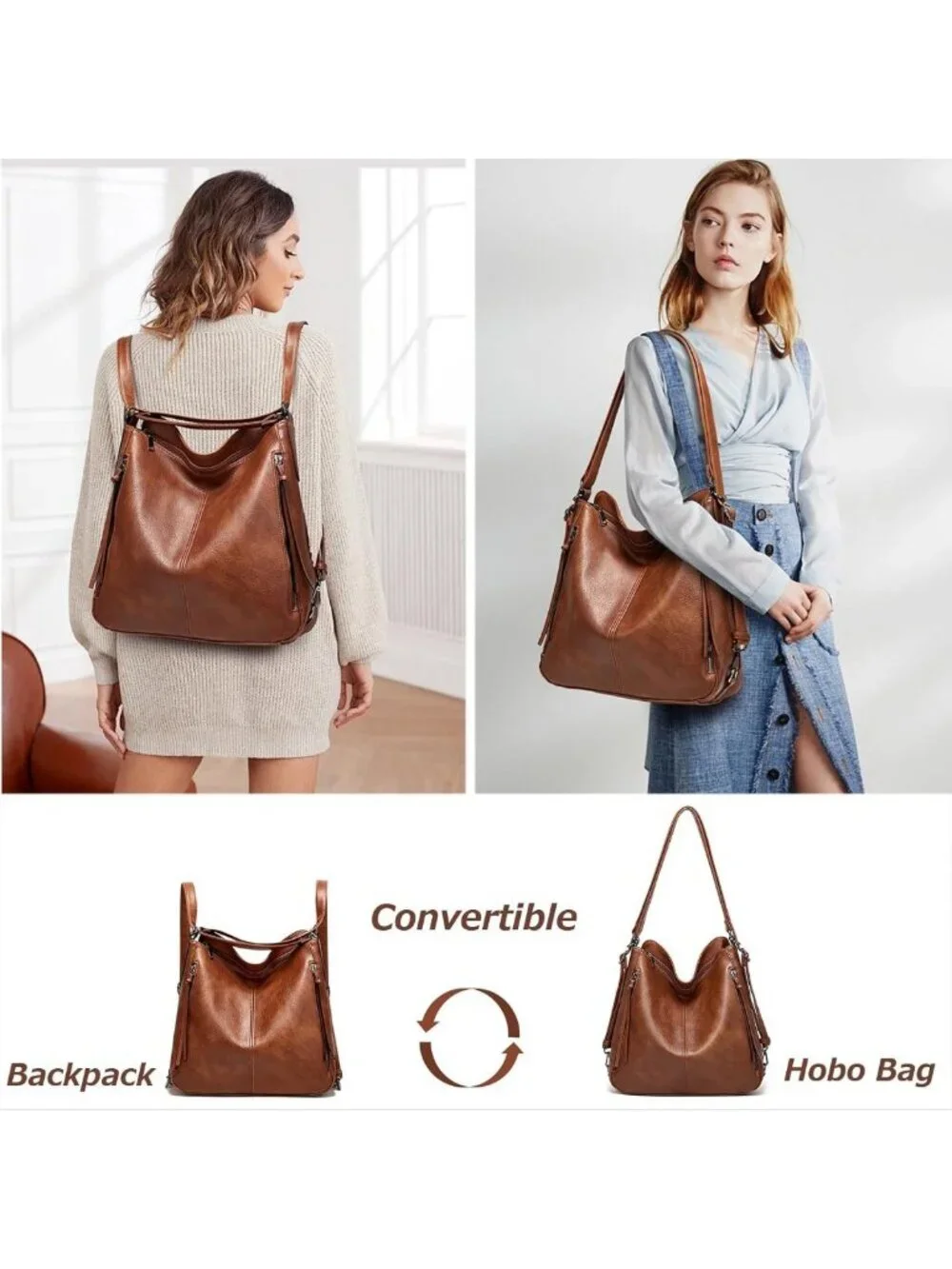 Stylish 3pcs Tote Handbags Set for Women - Convertible Backpack, Hobo